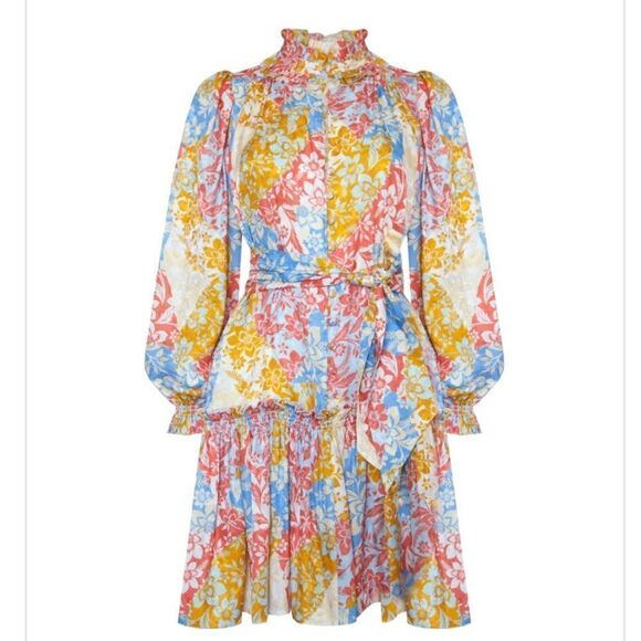 NWT Hunter Bell Blakely Dress Flower Patchwork Silk Medium - Picture 8 of 15